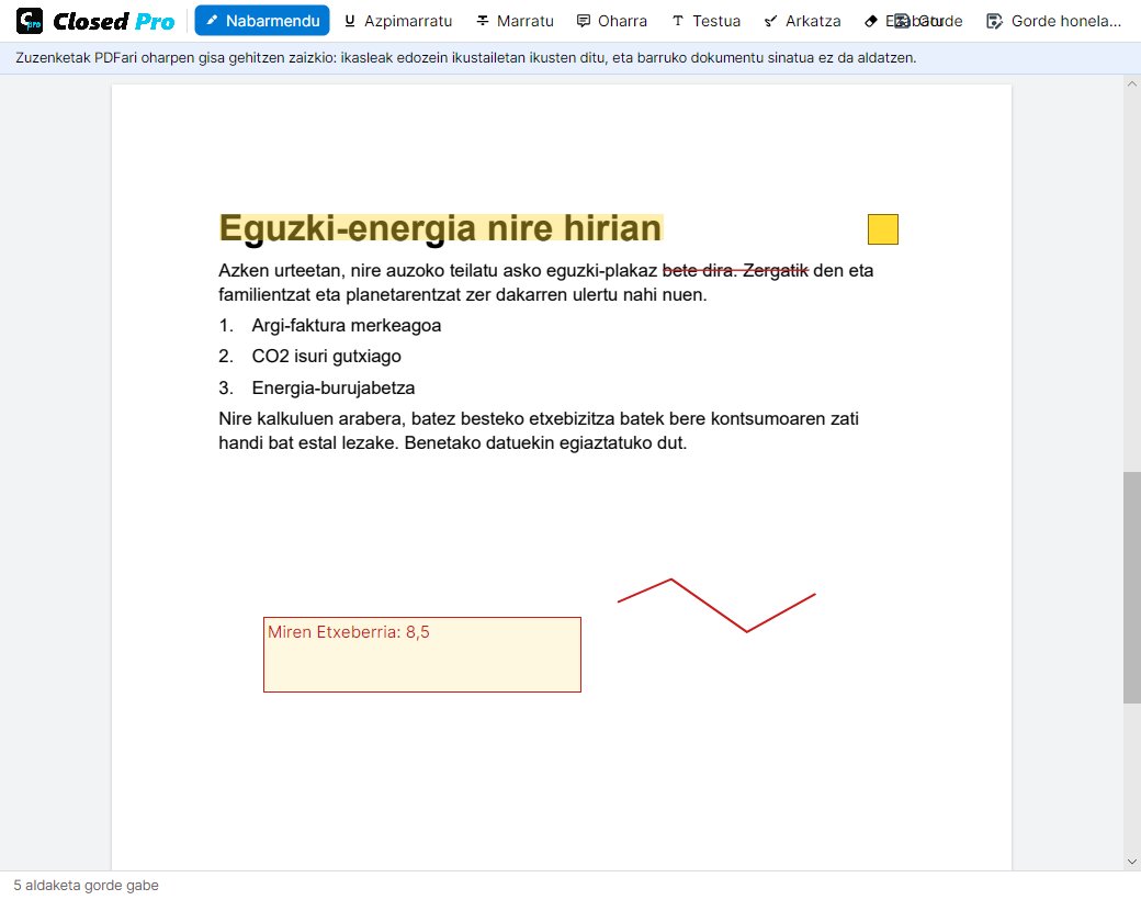 Entregatzeko PDF bat zuzentzea