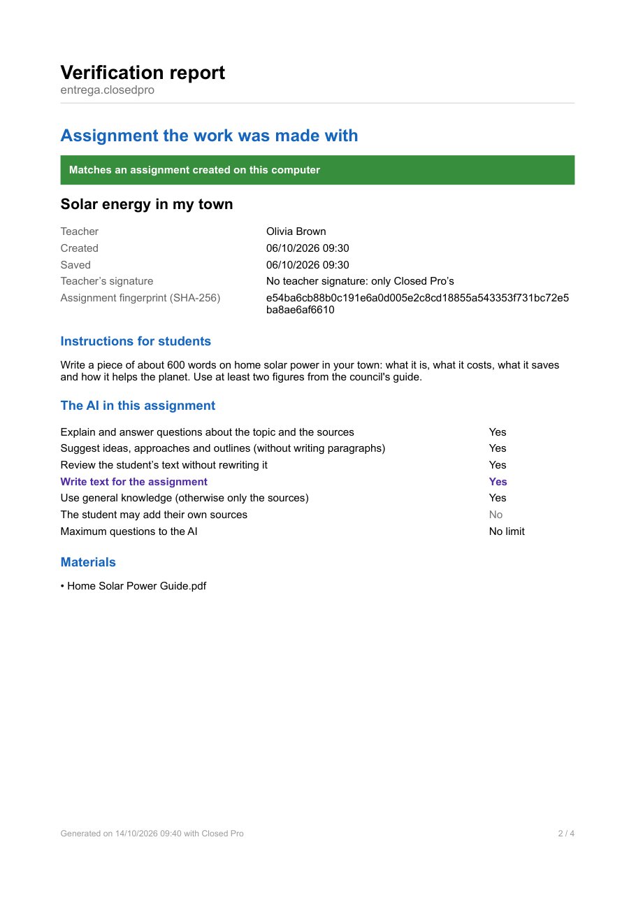 Verification report with the AI conversation