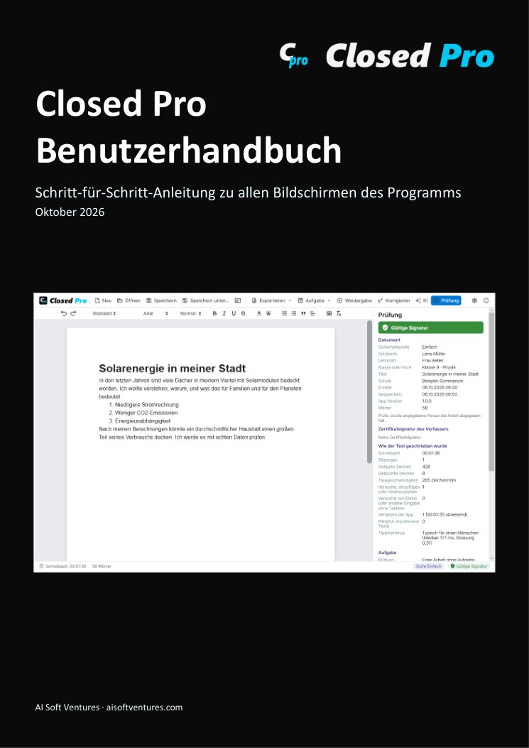 Titelseite des Handbuchs zu Closed Pro
