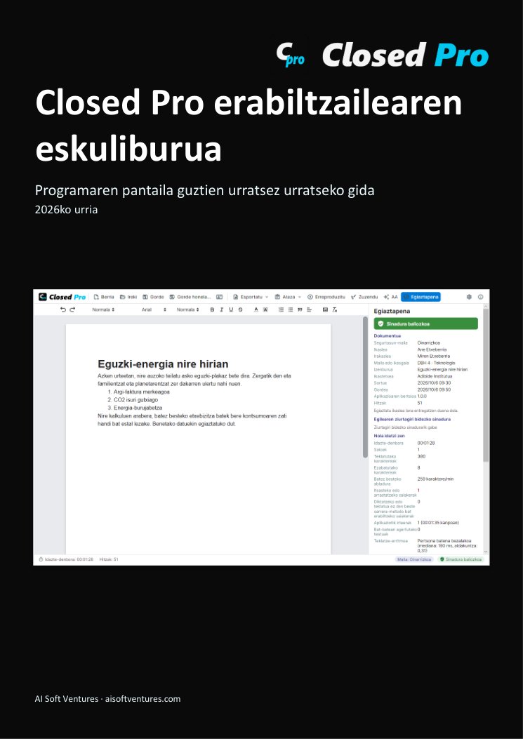 Closed Pro-ren eskuliburuaren azala