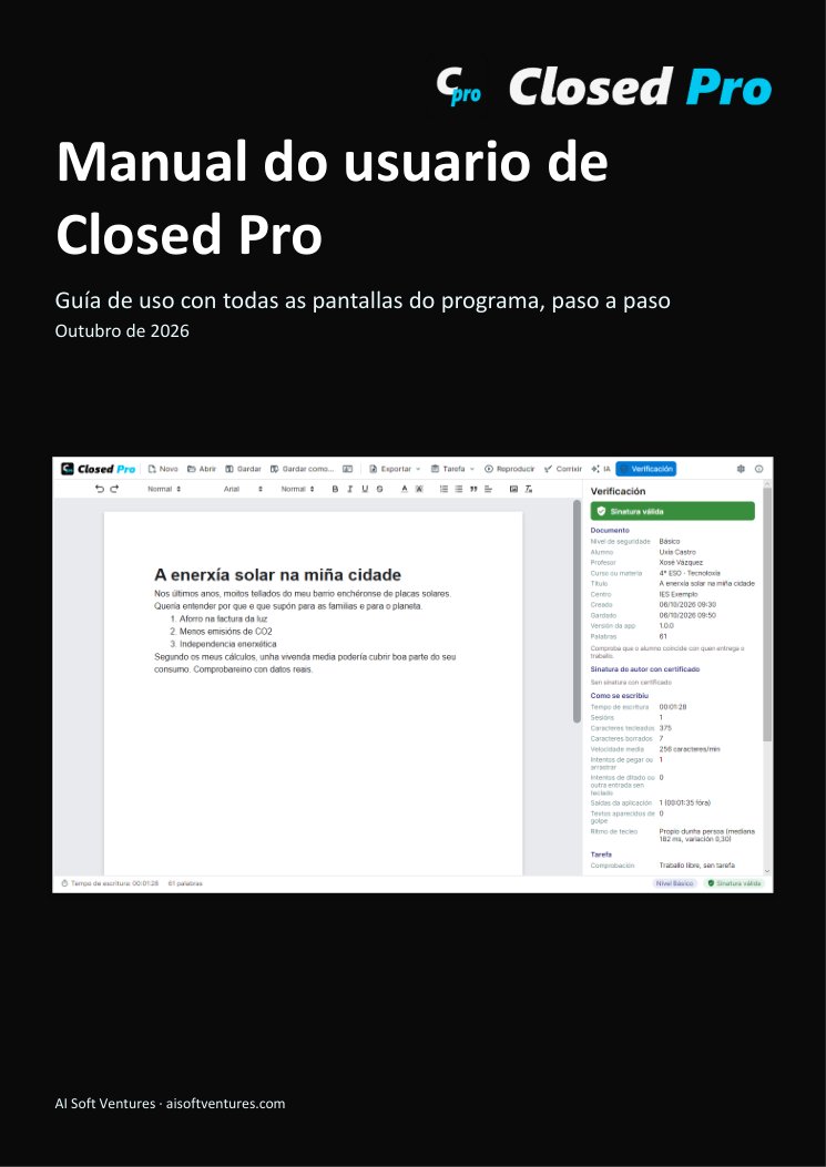 Portada do manual de Closed Pro