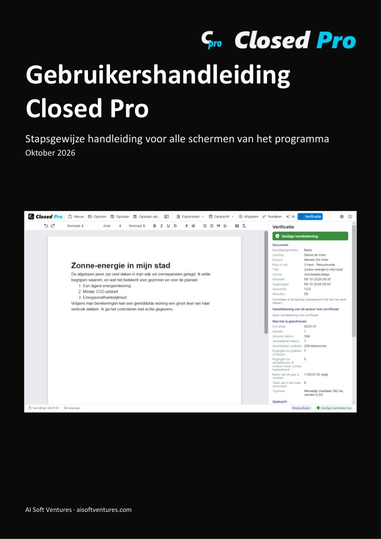 Omslag van de handleiding van Closed Pro
