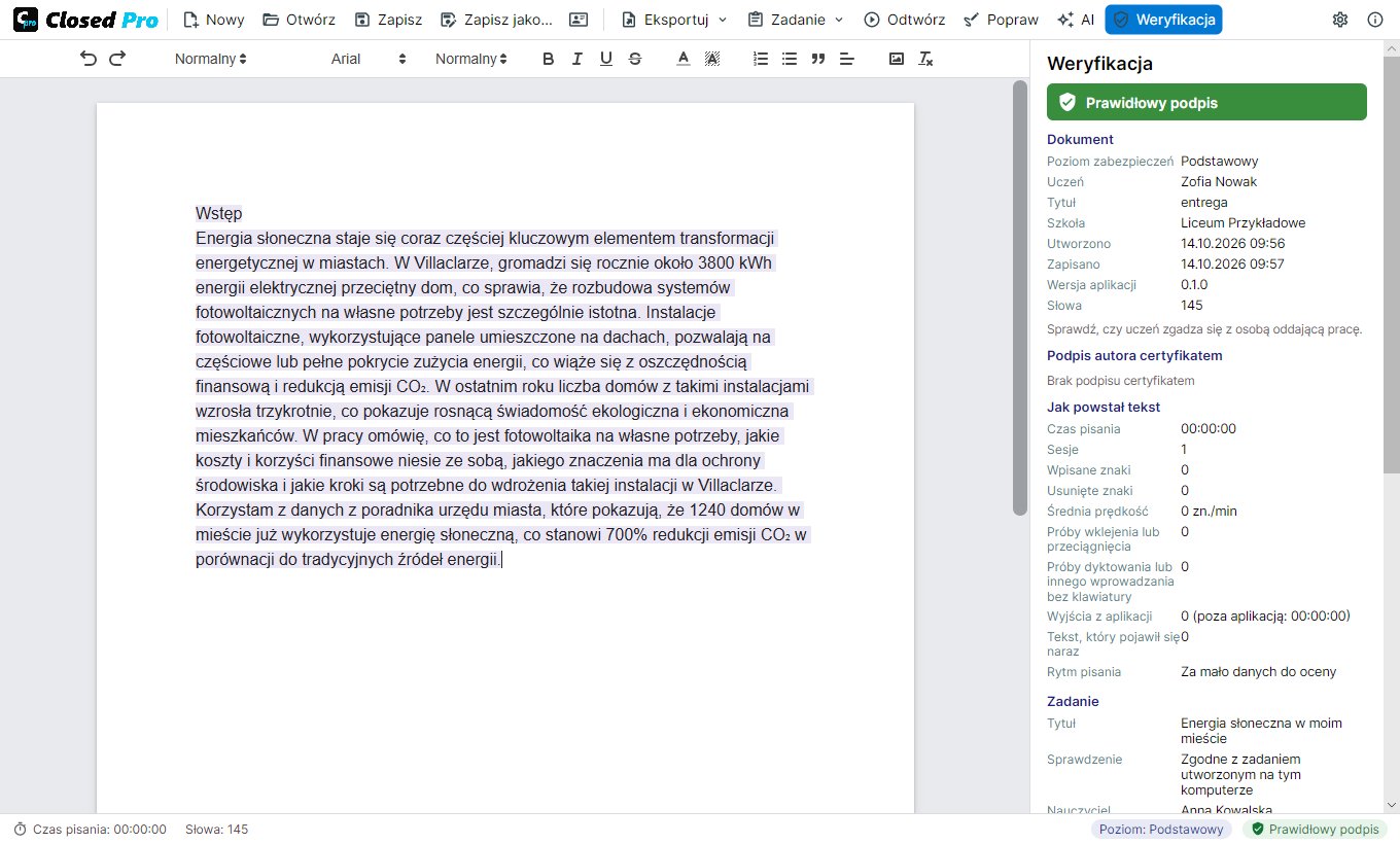 Panel weryfikacji z informacją o korzystaniu z AI